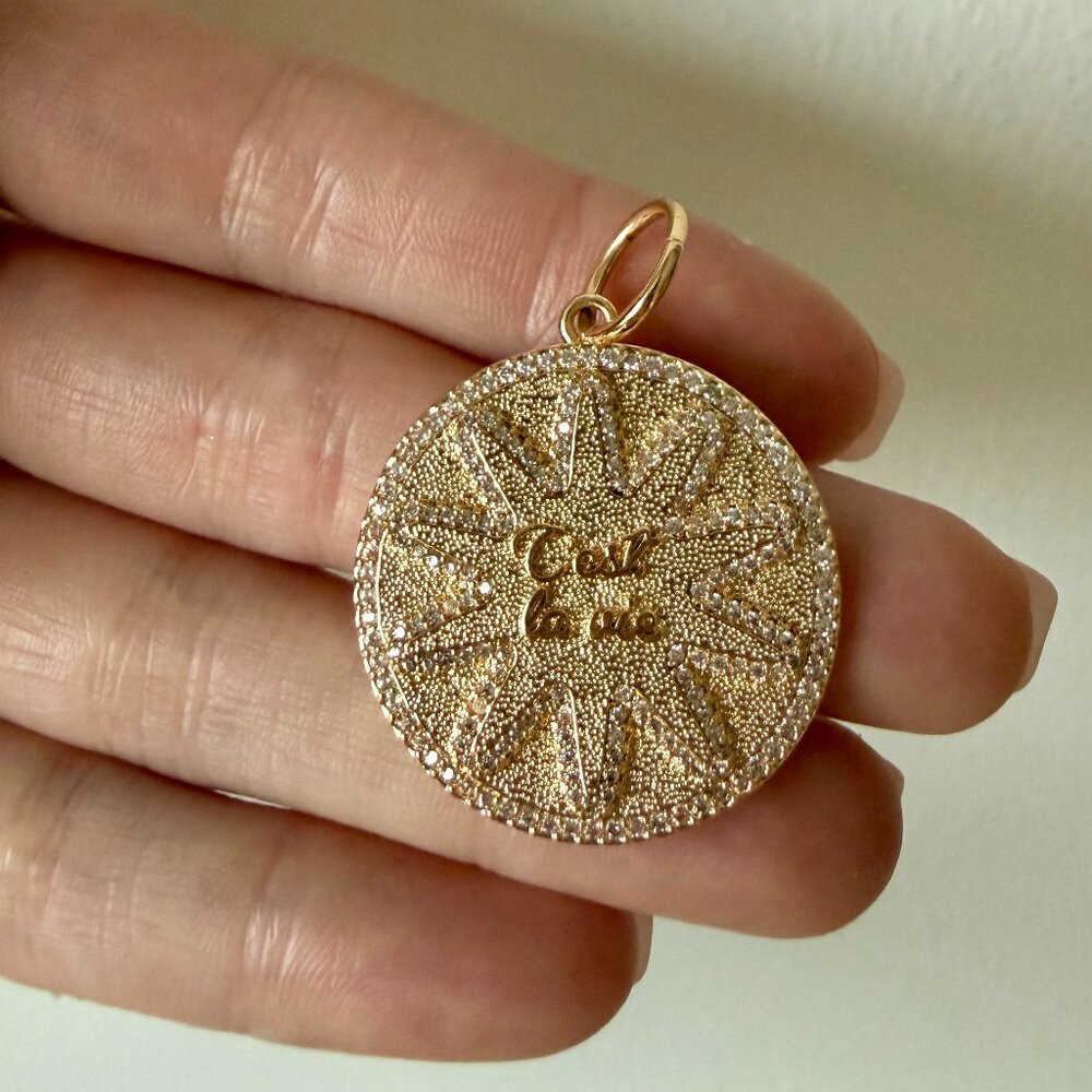 Anthropologie C'est La Vie Novelty Medallion Necklace Charm